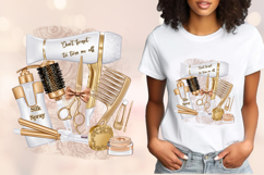 White &amp; Gold Hair Salon Sublimation PNG Beauty Tools Design Product Image 6