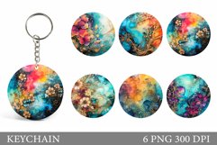 Abstract Keychain Design. Alcohol Ink Flowers Keychain Product Image 1