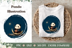 Cartoon Panda Illustration, Cute Panda PNG, Night PNG Product Image 1