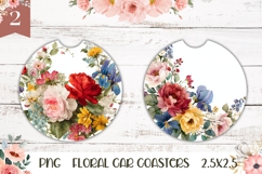 Floral Wreath Coaster PNG, Watercolor Flowers Round Coaster Product Image 1