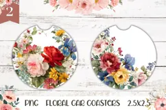 Floral Wreath Coaster PNG, Watercolor Flowers Round Coaster Product Image 1