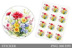 Flowers Sticker Design. Floral Round Sticker Template Product Image 1
