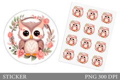 Cute Owl Sticker Design. Owl Sticker Template Product Image 1