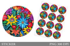 Flowers Sticker Design. Flowers Round Sticker Template Product Image 1