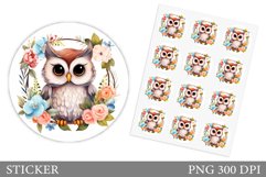 Cute Owl Sticker Design. Owl Sticker Template Product Image 1