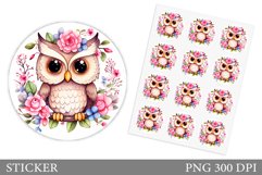 Cute Owl Sticker Design. Owl Flowers Sticker Template Product Image 1