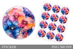 Flowers Sticker Design. Floral Round Sticker Template Product Image 1