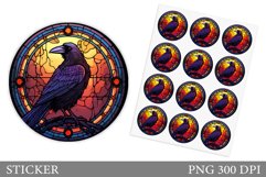 Stained Glass Crow Sticker. Halloween Crow Sticker Design Product Image 1
