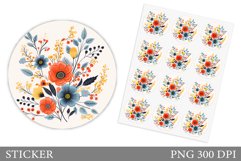 Flowers Sticker Design. Floral Round Sticker Template Product Image 1
