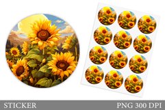 Sunflowers Sticker Design. Round Sticker Flowers Product Image 1
