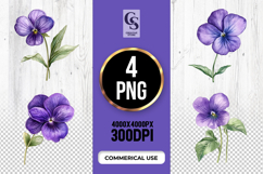 Purple Pansy Flower Sublimation Clipart PNG Product Image 1