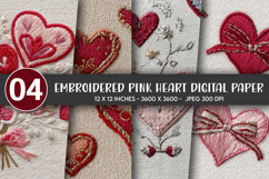 Embroidered Pink Heart Digital Paper Product Image 1
