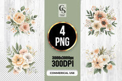 Watercolor Neutral Peach Floral Bouquet Clipart PNG Product Image 1