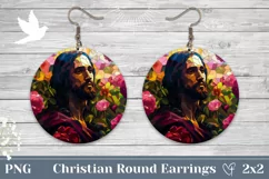 Jesus Round Earrings PNG, Christian Earrings Sublimation Product Image 1