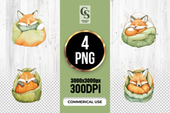 Watercolor Sleeping Fox Clipart PNG Product Image 1
