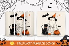 Doodle Halloween Ghost Tumbler, Halloween Cat Tumbler Wrap Product Image 1
