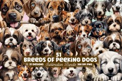 Breeds Of Peeking Dogs Clipart, Watercolor Clipart Product Image 1