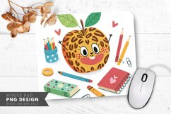 Funky Animal Print Apple with School Supplies Mouse Pad PNG Product Image 1