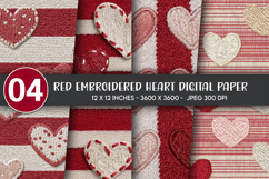 Red Embroidered Heart Digital Paper Product Image 1