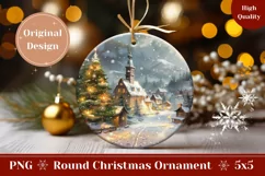 Watercolor Christmas Round Ornament, Christmas Village Print Product Image 1