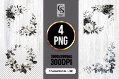 Black White Floral Frame Clipart Sublimation PNG Product Image 1