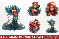 Christmas Mermaid Clipart PNG Product Image 1