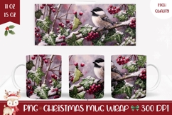 Cartoon Christmas Bird Mug Design, Winter Berries Mug Wrap Product Image 1