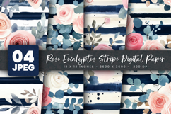Rose Eucalyptus Stripe Digital Paper Product Image 1