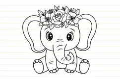 Baby Elephant with Flower Svg Flowers Animal Svg Product Image 5