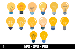 A set of flat vector icons showing various light bulbs Product Image 1
