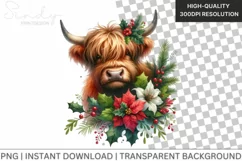 Highland Baby Cow Christmas Flowers Clipart Product Image 1
