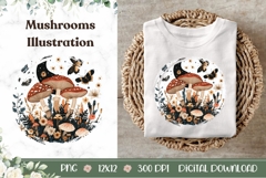 Celestial Mushrooms Illustration, Cartoon Forest PNG Product Image 1
