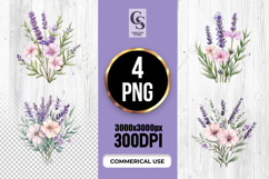Watercolor Lavender Floral Clipart Sublimation PNG Product Image 1