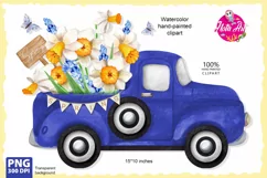 Blue Truck for Sublimation Springs PNG, Flower Clipart Truck Product Image 1