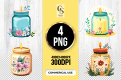 Floral Candle Jar Clipart Sublimation PNG Product Image 1