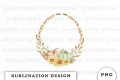 Watercolor Autumn Pumpkins wreath png Product Image 1