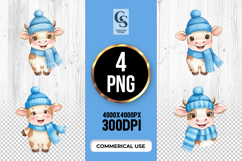 Cute Winter Cow Clipart Sublimation PNG Product Image 1