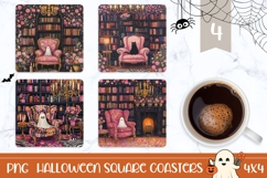 Pink Halloween Square Coasters, Fantasy Square Coaster PNG Product Image 1