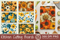 Teal &amp; Yellow Flowers Cutting Boards sublimation Designs Product Image 1