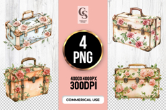 Floral Vintage Suitcase Clipart Sublimation PNG Product Image 1