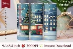 Christmas Tree Tumbler Wrap, Christmas Tram Tumbler Design Product Image 1