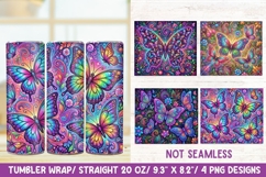 Neon Butterfly 20 OZ Skinny Tumbler Wrap Sublimation PNG. Product Image 1
