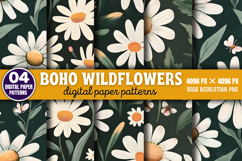 Boho Wildflowers Digital Paper Background PNG Product Image 1
