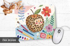 Vibrant Leopard Apple with Flowers and Art Mouse Pad PNG Product Image 1