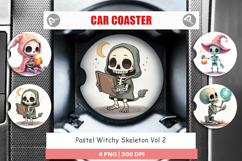 Car Coaster Pastel Witch Skeleton Product Image 1