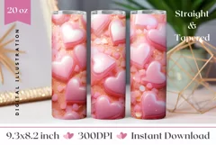 Glitter Love 3D Hearts Tumbler Template, Valentine's Day PNG Product Image 1