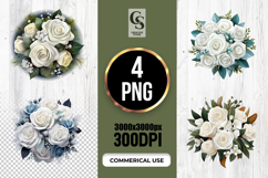 White Rose Greenery Floral Bouquet Clipart Sublimation PNG Product Image 1