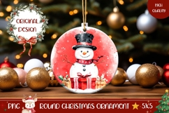 Watercolor Snowman Ornament, Red Christmas Round Ornament Product Image 1