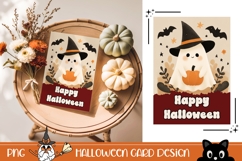 Happy Halloween Greeting Card Printable, Cartoon Ghost Card Product Image 1