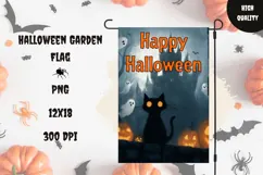 Black Cat Garden Flag, Happy Halloween Garden Flag Product Image 1